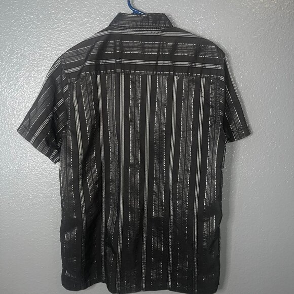 Marquis Men's Black & Silver Abstract Striped Short Sleeve Button-Up – Size Medi - Picture 3 of 3